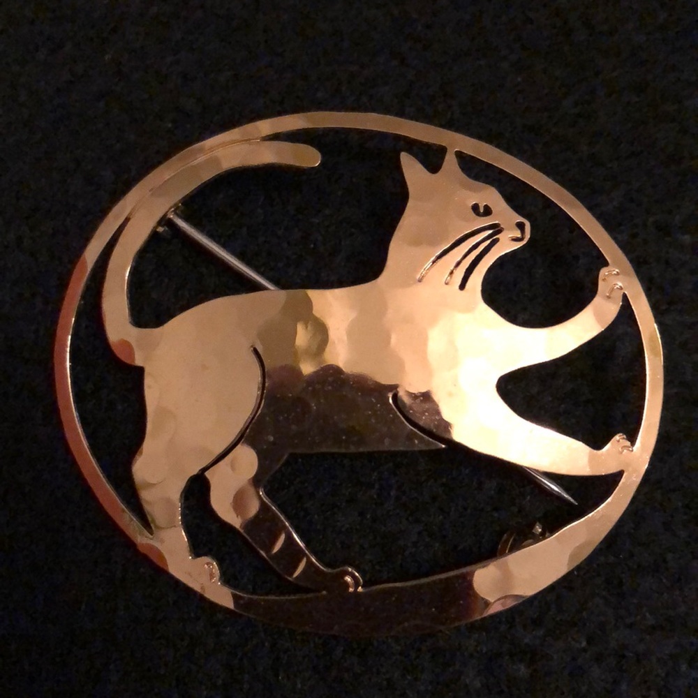 Wild Bryde 14k Gold Plate Hand Made Cat Brooch